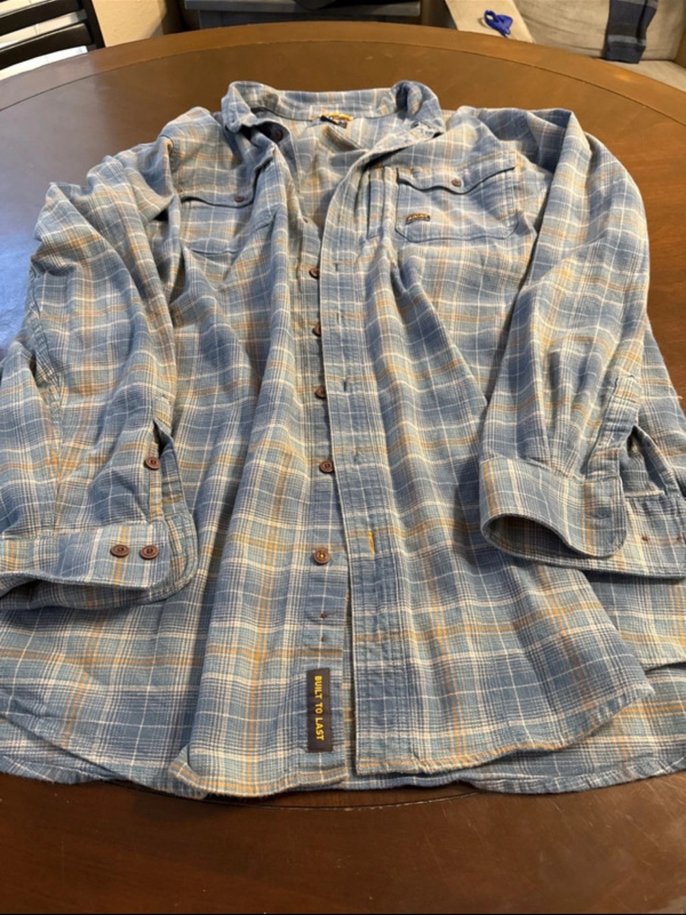 Ariat Light Blue and Tan Plaid Button-Down Work Shirt